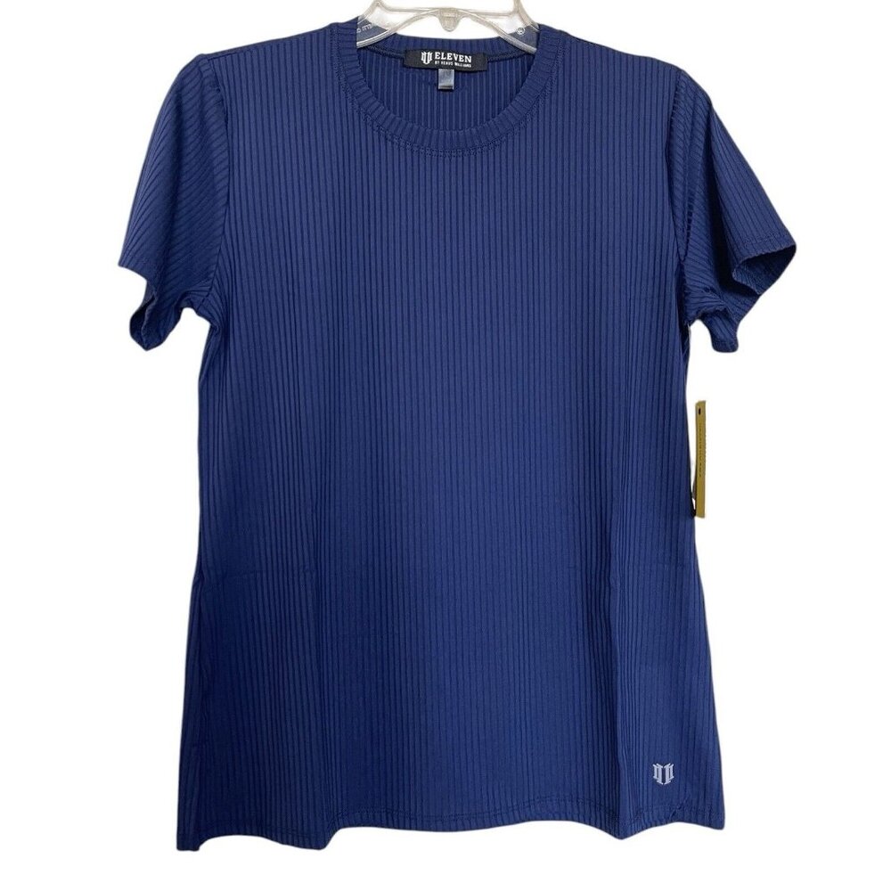 Eleven By Venus Williams Shirt Size Large L Blue Ribbed Short‎ Sleeve